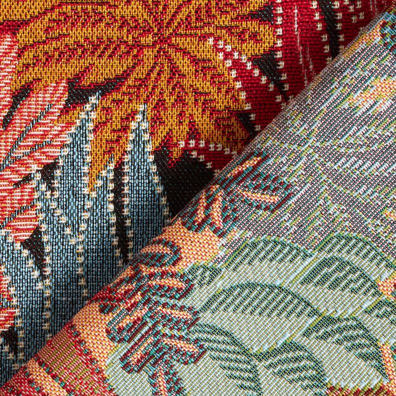 Dekostoff Jacquard Dschungelblätter – schwarz/karminrot,  image number 4