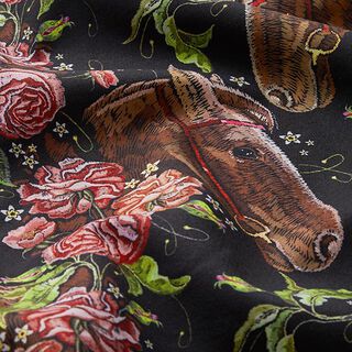 Softshell Pferde und Rosen Digitaldruck – schwarz, 