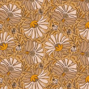 Dekostoff Halbpanama große Blumen – dunkelbeige/currygelb, 