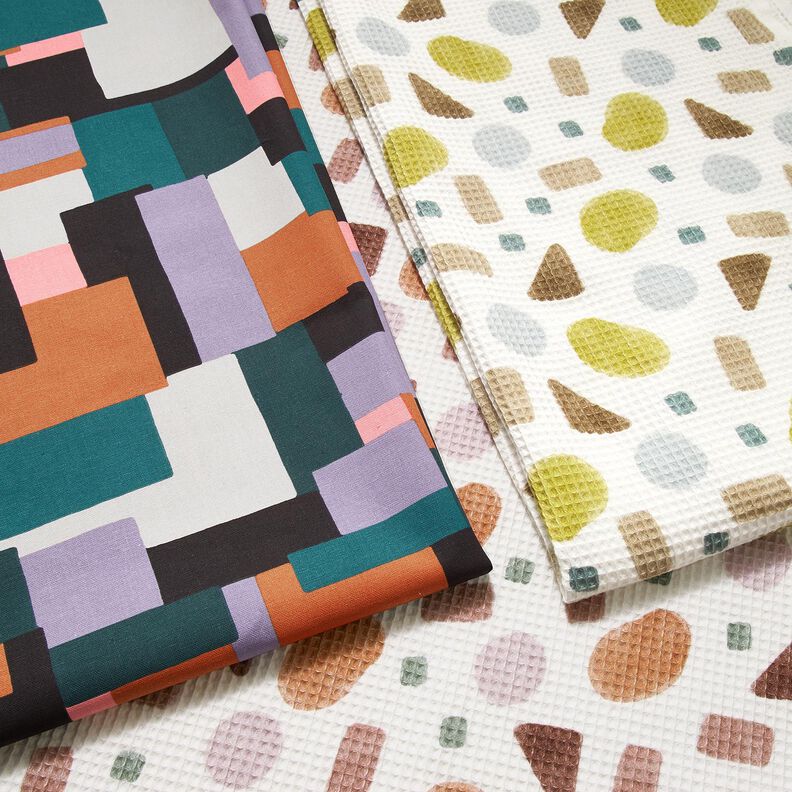 Waffelpiqué bunte Formen – moosgrün/elfenbein,  image number 5