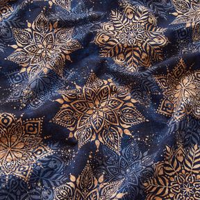 French Terry Sommersweat Mandala | Glitzerpüppi – marineblau/apricot, 