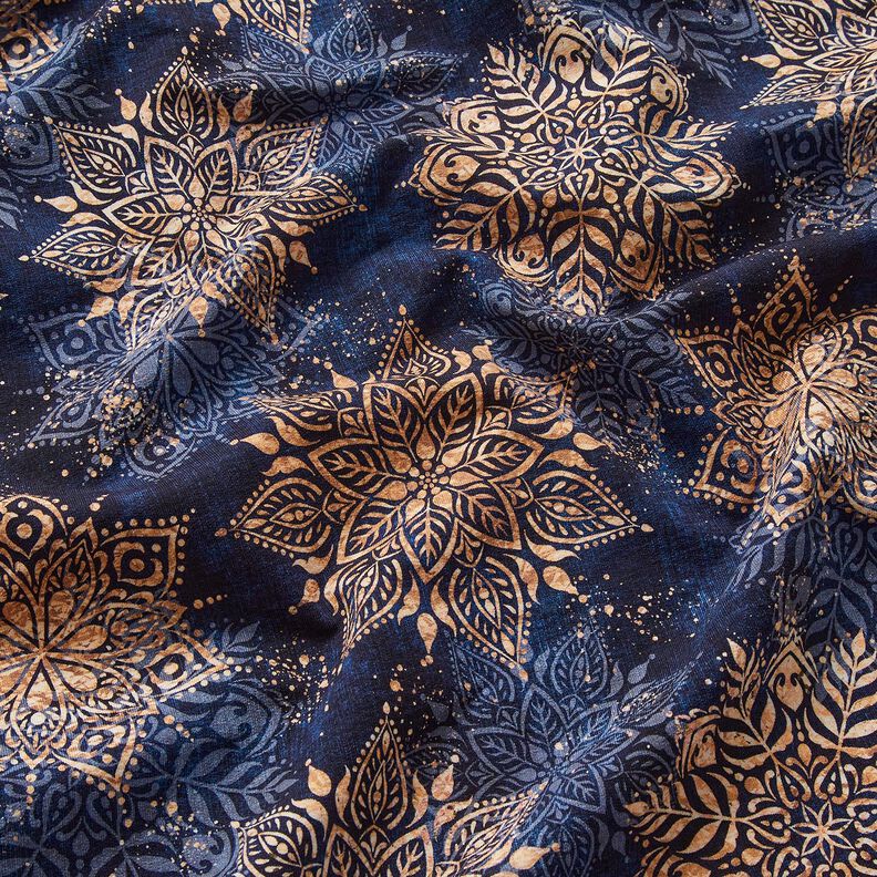 French Terry Sommersweat Mandala | Glitzerpüppi – marineblau/apricot, image number 2