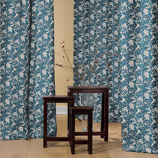 Dekostoff Baumwollsatin Toile de Jouy – petrol | Reststück 50cm
