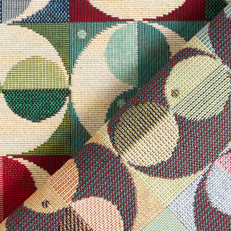 Dekostoff Gobelin Kreise und Quadrate – hellbeige/blau, image number 4