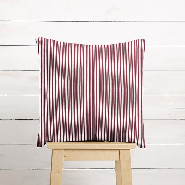 Dekostoff Halbpanama elegante Streifen – bordeauxrot/wollweiss