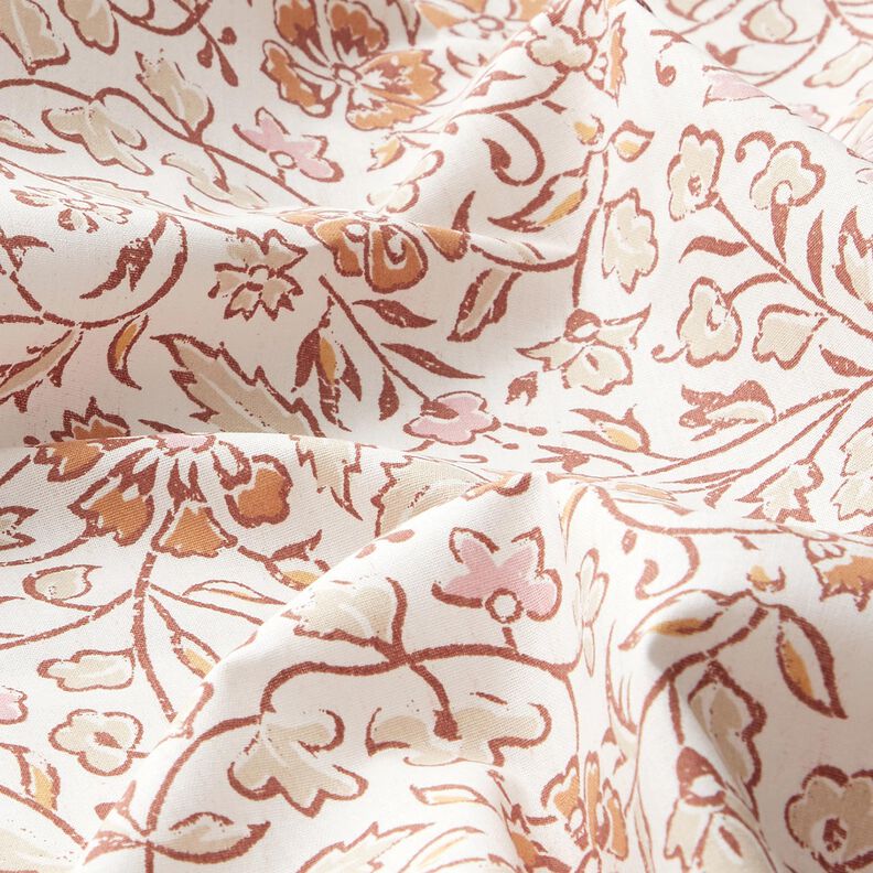 Baumwollstoff Cretonne zartes Blumenmuster – weiss/zimt,  image number 2