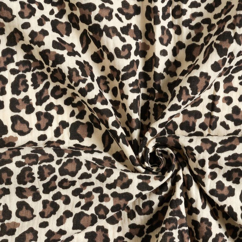 Musselin/ Doppel-Krinkel Gewebe Leoprint – hellbeige/schokolade,  image number 3