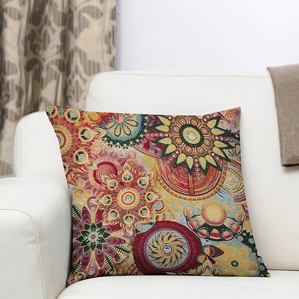 Jacquard Gobelin Blüten Ornament – lila/rot | Reststück 100cm