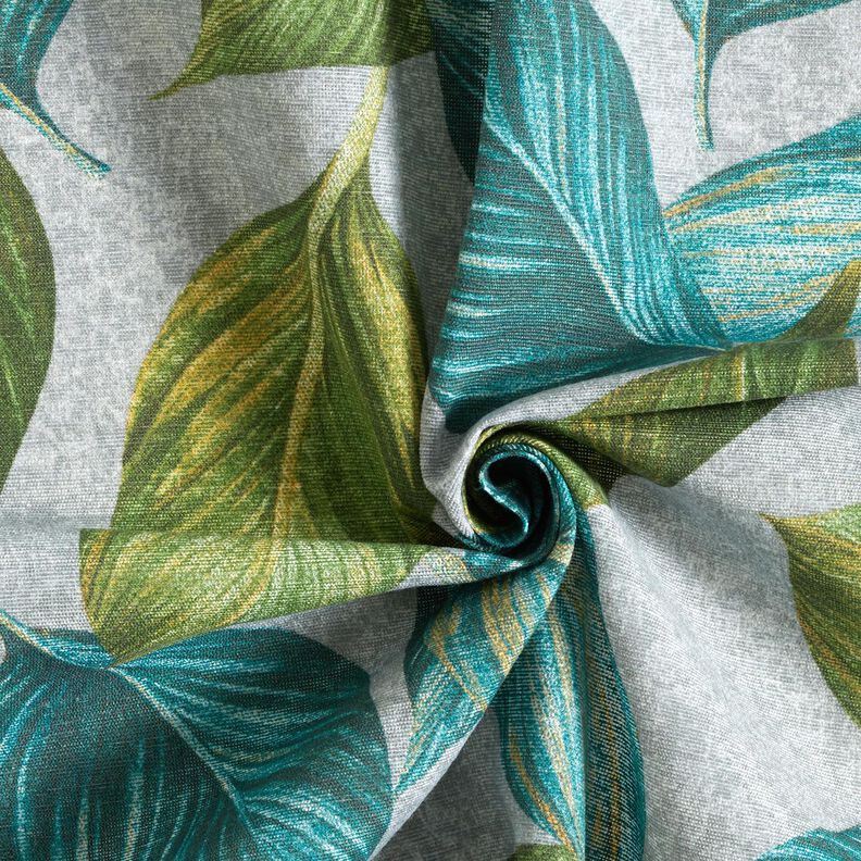 Dekostoff Canvas Ficus-Blätter – blautanne/grau,  image number 3