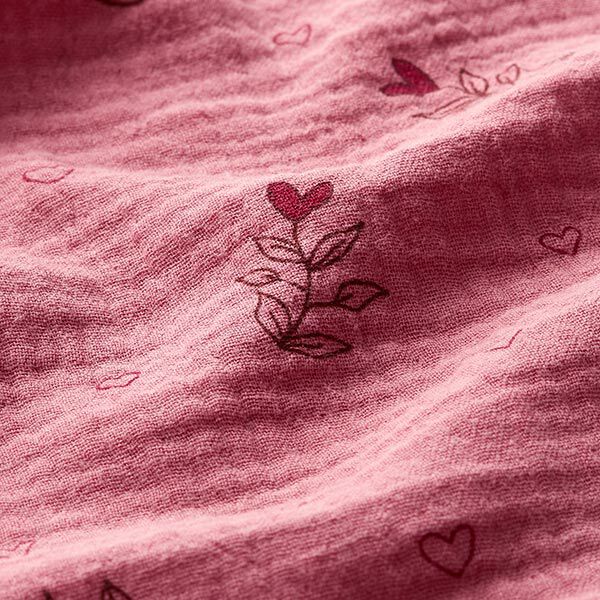 GOTS Musselin/ Doppel-Krinkel Gewebe Herzblatt | Tula – rosa | Reststück 100cm