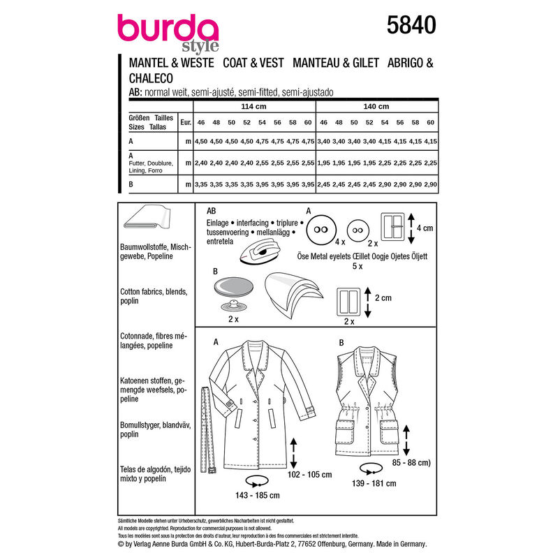 Mantel / Weste | Burda 5840 | 46-60, image number 9