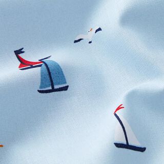 Baumwollpopeline Segelboote und Möwen – himmelblau, 