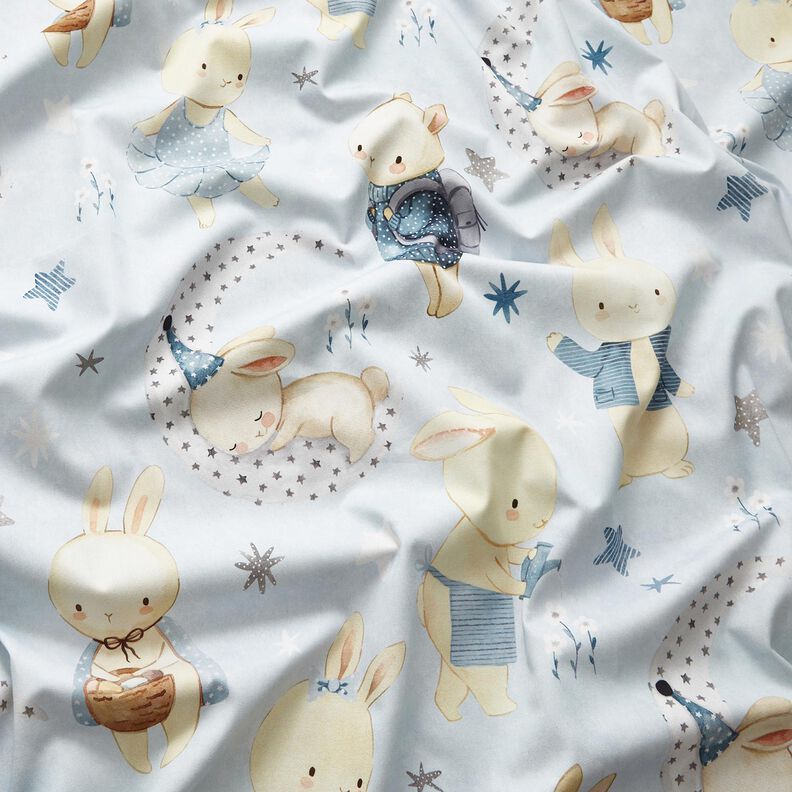 Dekostoff Baumwollköper Häschen im Traumland Digitaldruck – babyblau/jeansblau, image number 2