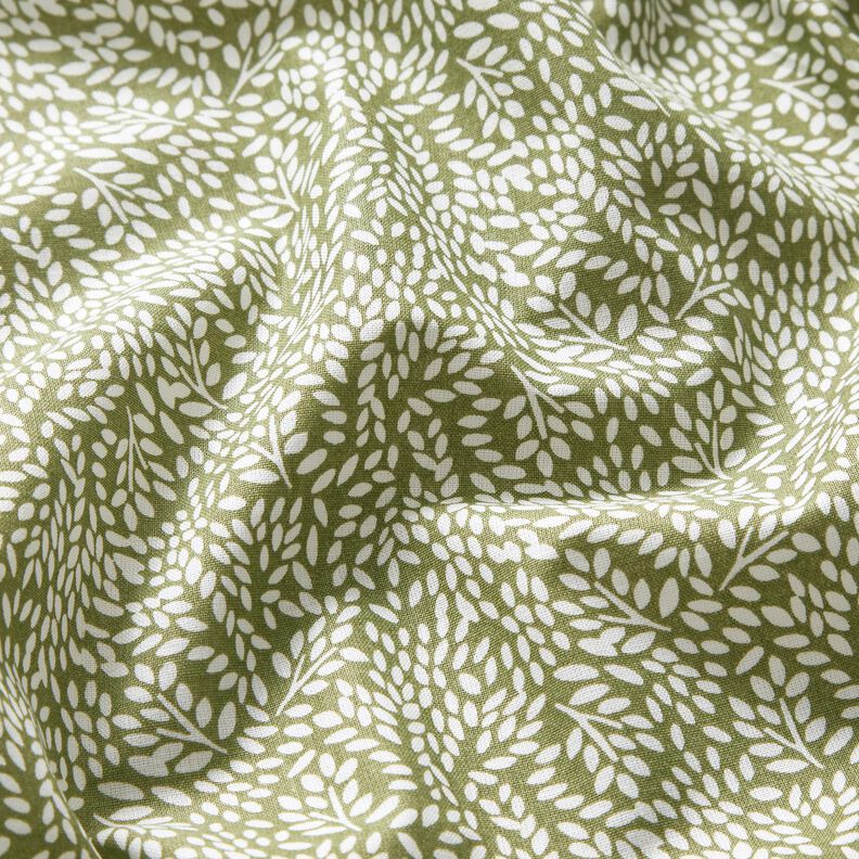 Baumwollstoff Cretonne Mini-Blätter – hellkhaki/weiss, image number 2