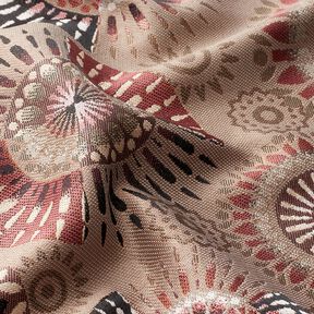 Dekostoff Jacquard elegantes Mandala – dunkeltaupe/burgunder, 