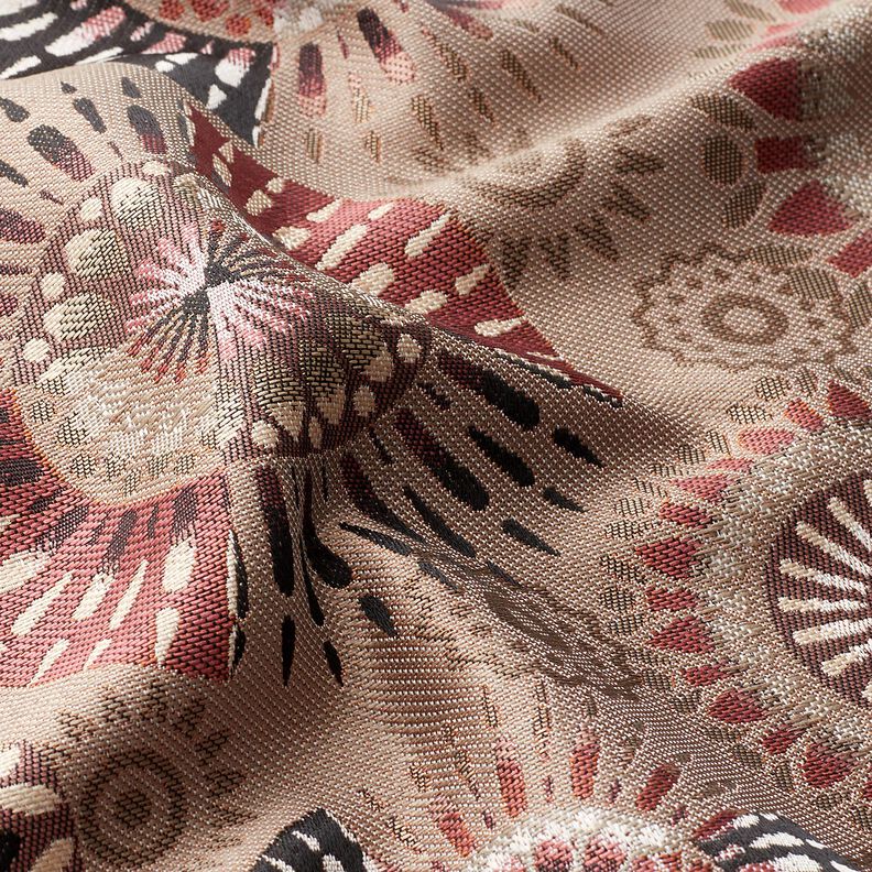 Dekostoff Jacquard elegantes Mandala – dunkeltaupe/burgunder, image number 2