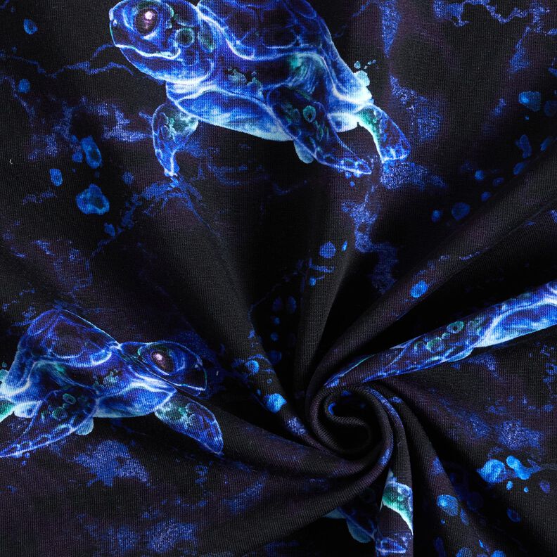 French Terry Sommersweat Schildkröten | Glitzerpüppi – schwarzblau/königsblau,  image number 3