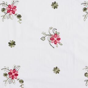 Baumwollpopeline Stickerei Blumensträuße – weiss/beere, 