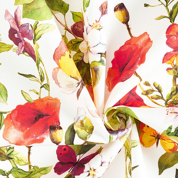 Outdoorstoff Canvas Blüten und Schmetterlinge – weiss/lila,  image number 3