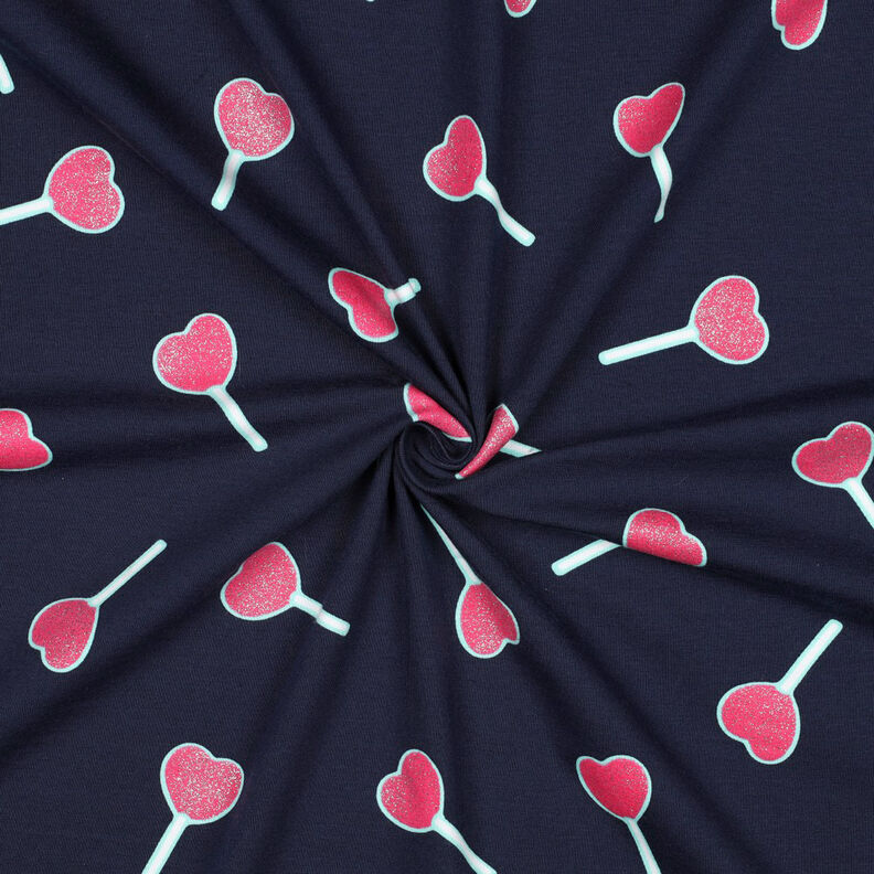 Baumwolljersey Glitzer-Herzen-Lollies | Poppy Fabrics – nachtblau, image number 3