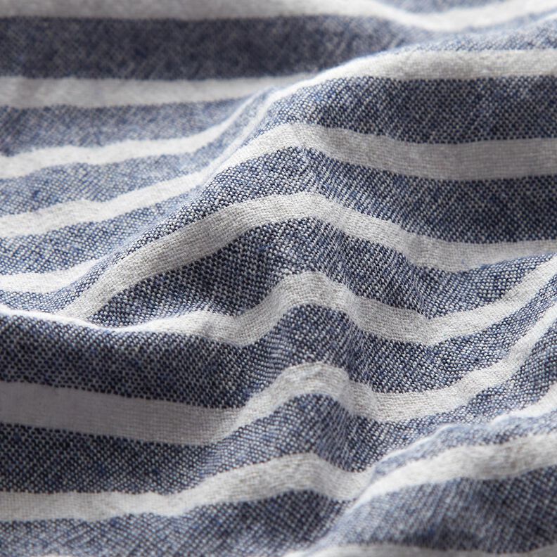 Baumwollstoff Leinenoptik breite Streifen – weiss/marineblau,  image number 2