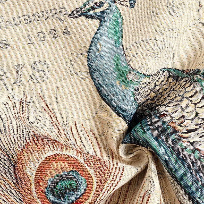 Dekopanel Gobelin Pfau &ndash; hellbeige/blau,  image number 3