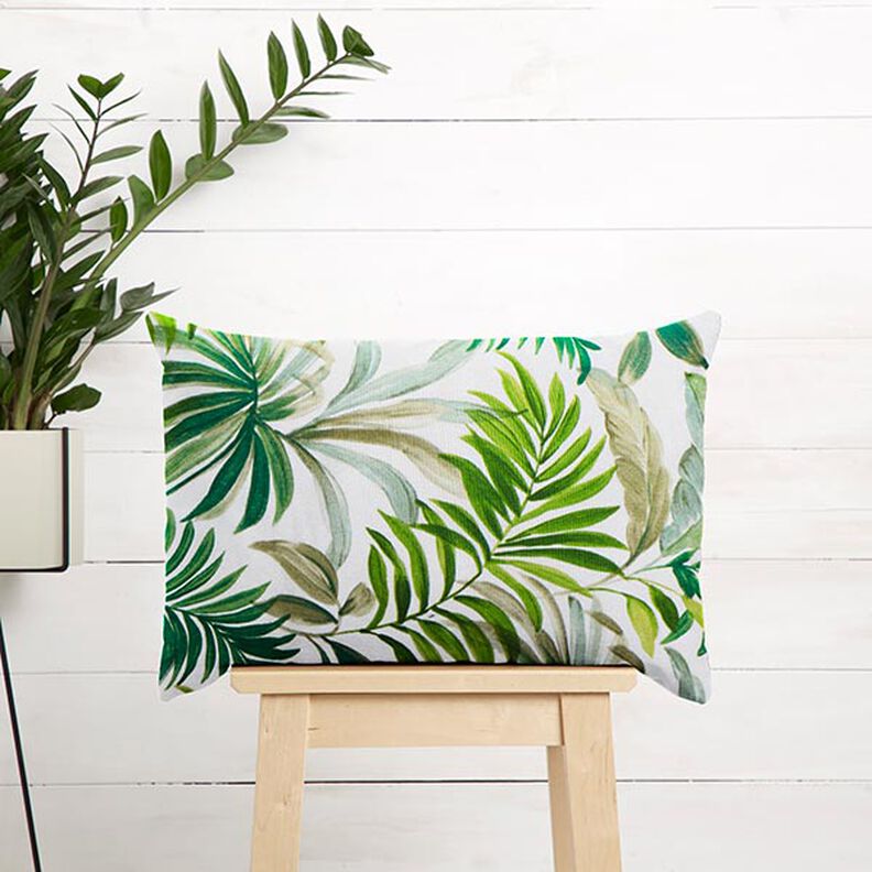 Dekostoff Canvas exotische Blätter – grün/weiss,  image number 7