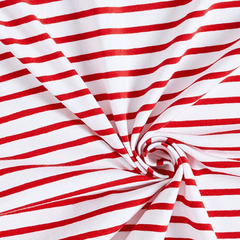 Baumwolljersey schmale & breite Streifen – weiss/rot,  image number 3