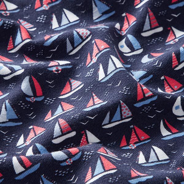 Baumwolljersey Segelboote – marineblau, image number 2