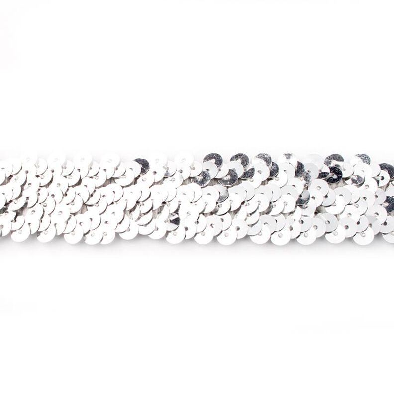 Elastische Paillettenborte [30 mm] – silber metallic,  image number 1