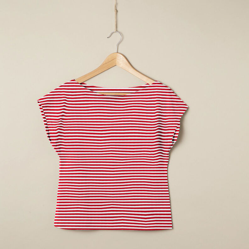 Baumwolljersey schmale Streifen – rot/weiss,  image number 6