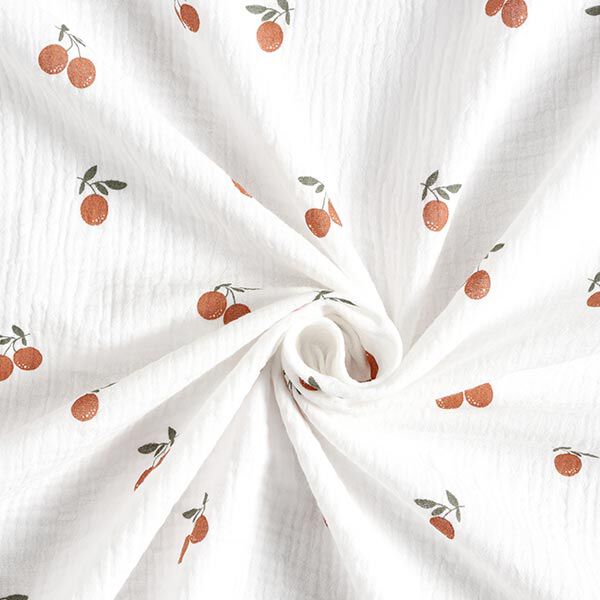 Musselin/ Doppel-Krinkel Gewebe Orangen – weiss | Reststück 100cm