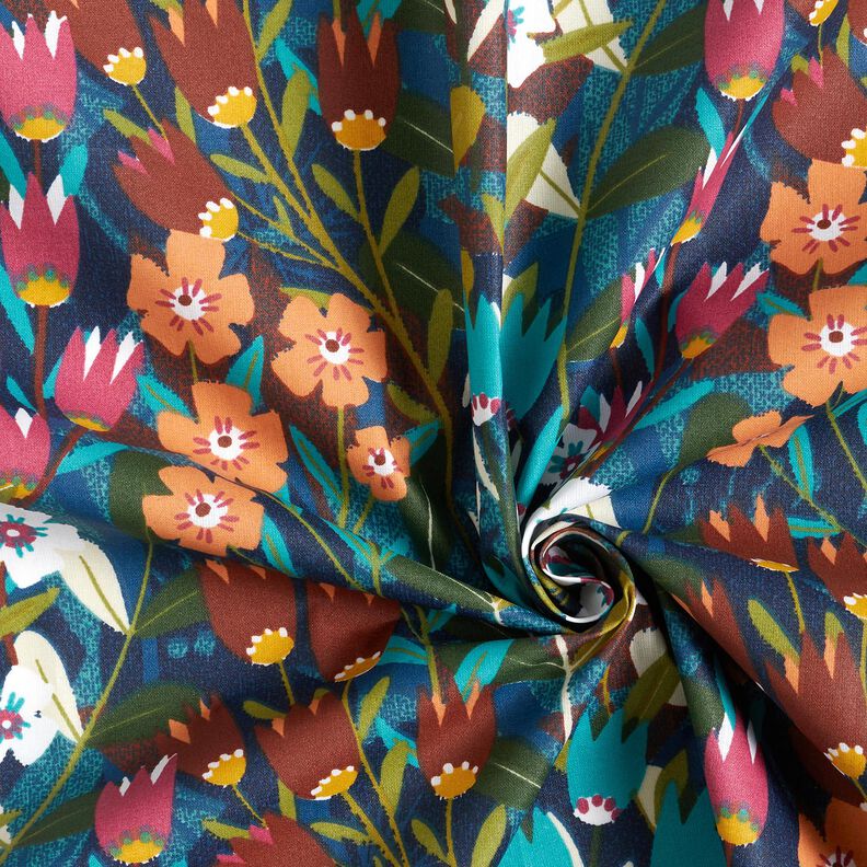 Beschichtete Baumwolle Blumen-Mix &ndash; petrol/burgunder,  image number 3