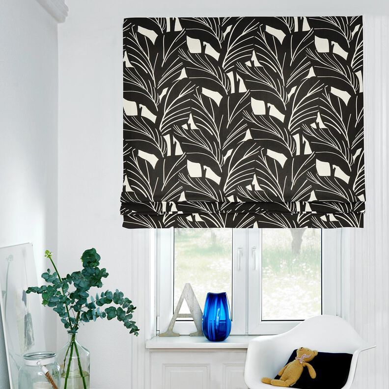 Dekostoff Panama elegante Blätter – schwarz/natur,  image number 6