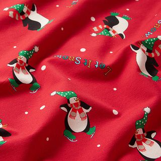 Panel French Terry Sommersweat Pinguin im Schnee – rot, 