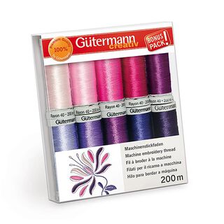 Rayon 40 Basisfarben 2 Maschinenstickfaden-Set | BONUS PACK! [10 Spulen je 200 m] | Gütermann, 
