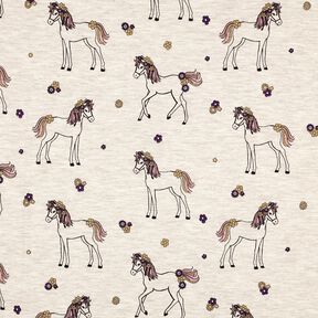 Baumwolljersey Glitzer-Blumenpferd | Poppy Fabrics – natur/gold, 