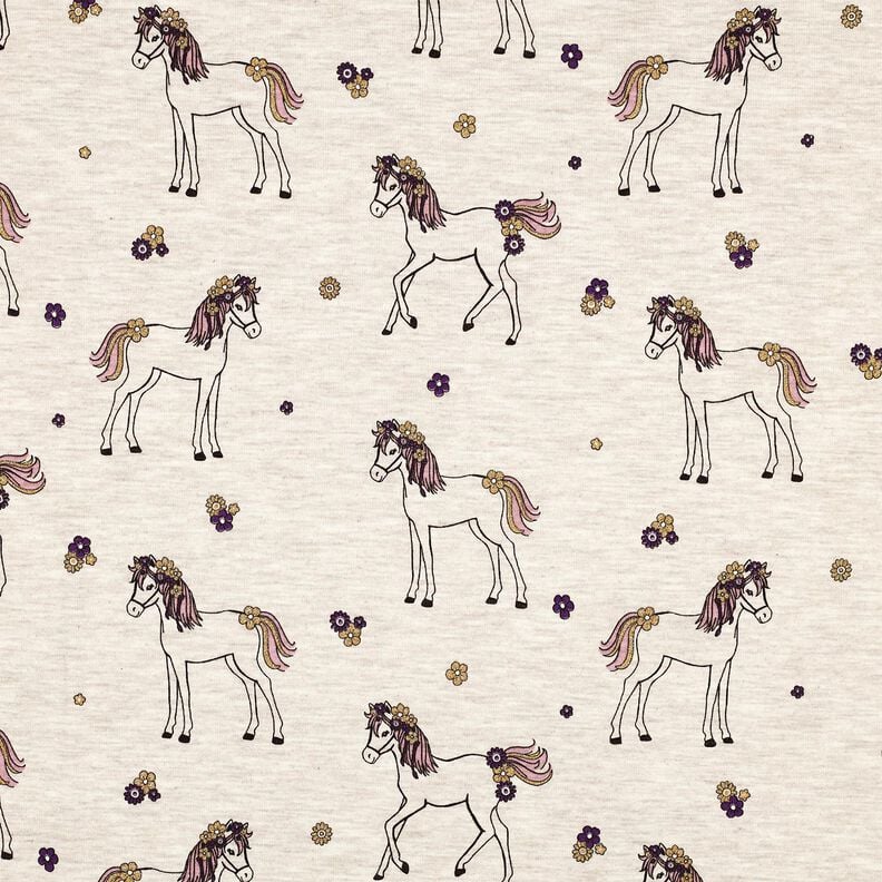 Baumwolljersey Glitzer-Blumenpferd | Poppy Fabrics – natur/gold, image number 1