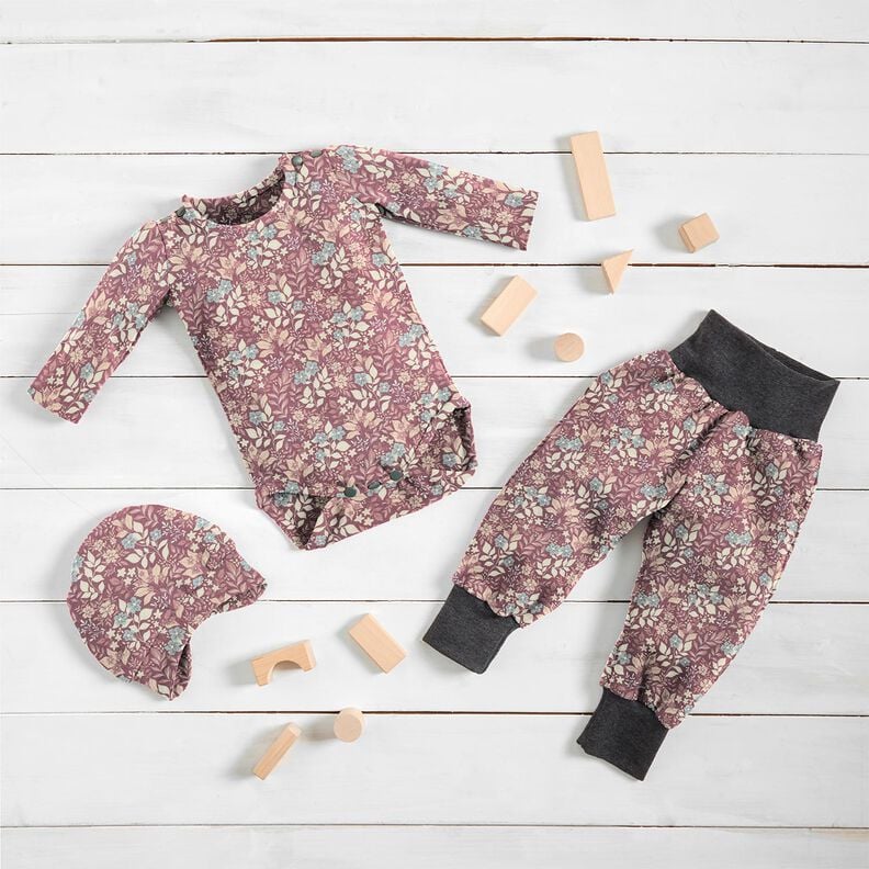 Baumwollflanell Herbstblumenwiese – pflaume,  image number 5