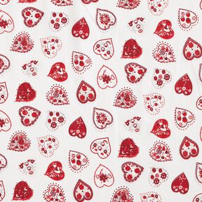 Baumwollstoff Cretonne Herzchen – weiss/dunkelrot, 
