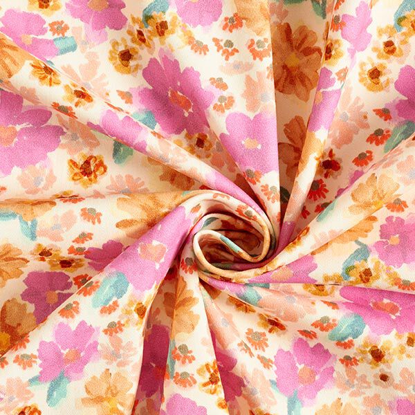 Baumwoll Stretch Aquarellblumen – wollweiss | Reststück 60cm