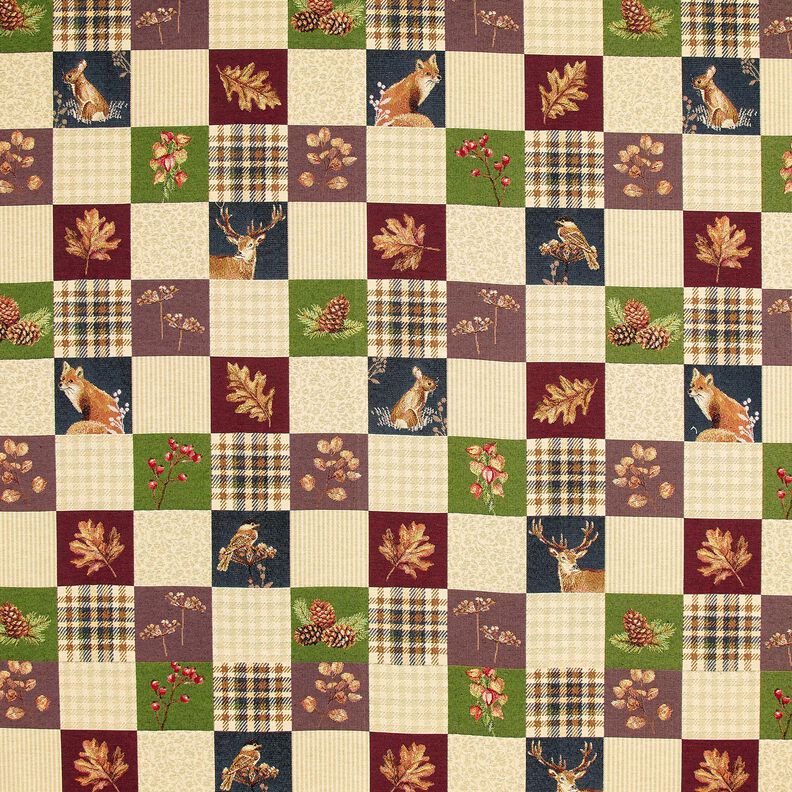 Dekostoff Gobelin herbstliches Patchwork – hellbeige/karminrot,  image number 1