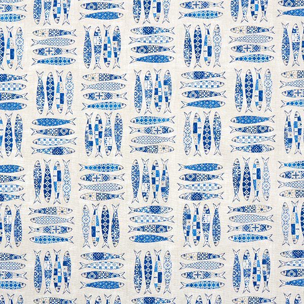 Dekostoff Canvas Sardinen – blau/natur,  image number 1