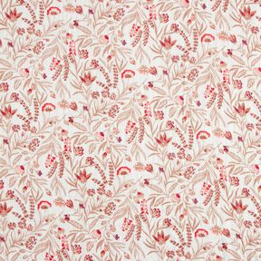 Musselin/ Doppel-Krinkel Gewebe folkloristische Blumen – natur/rot, 