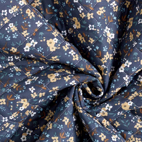 Steppstoff Doubleface kleine Blumensträuße – marineblau/sand, image number 3