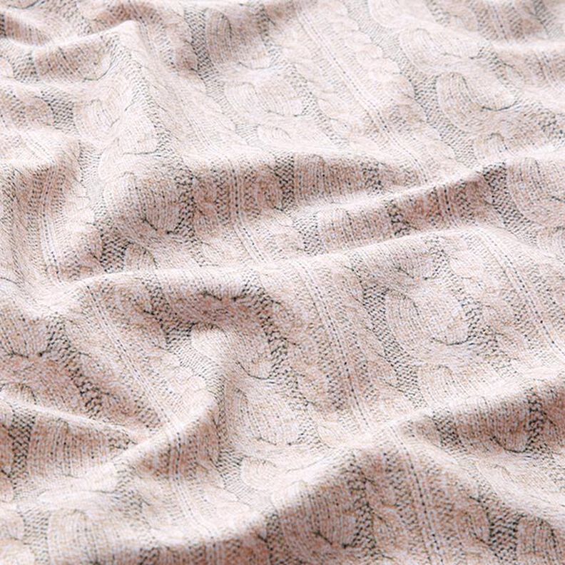 French Terry Sommersweat Zopfmuster Druck – hellbeige, image number 2