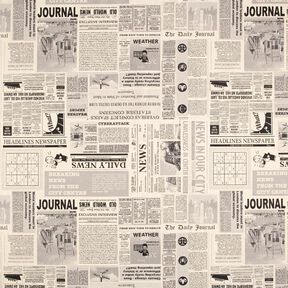 Dekostoff Halbpanama Vintage Zeitung – natur/schwarz, 