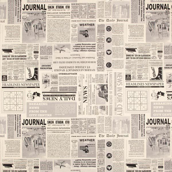 Dekostoff Halbpanama Vintage Zeitung – natur/schwarz | Reststück 100cm