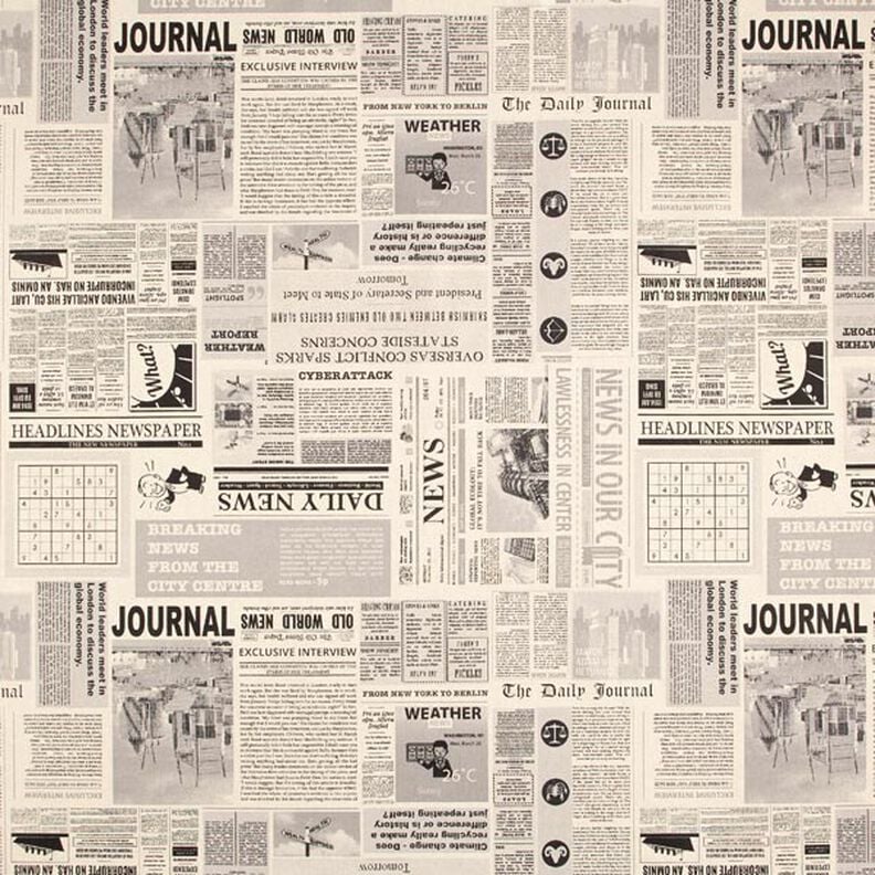 Dekostoff Halbpanama Vintage Zeitung – natur/schwarz,  image number 1