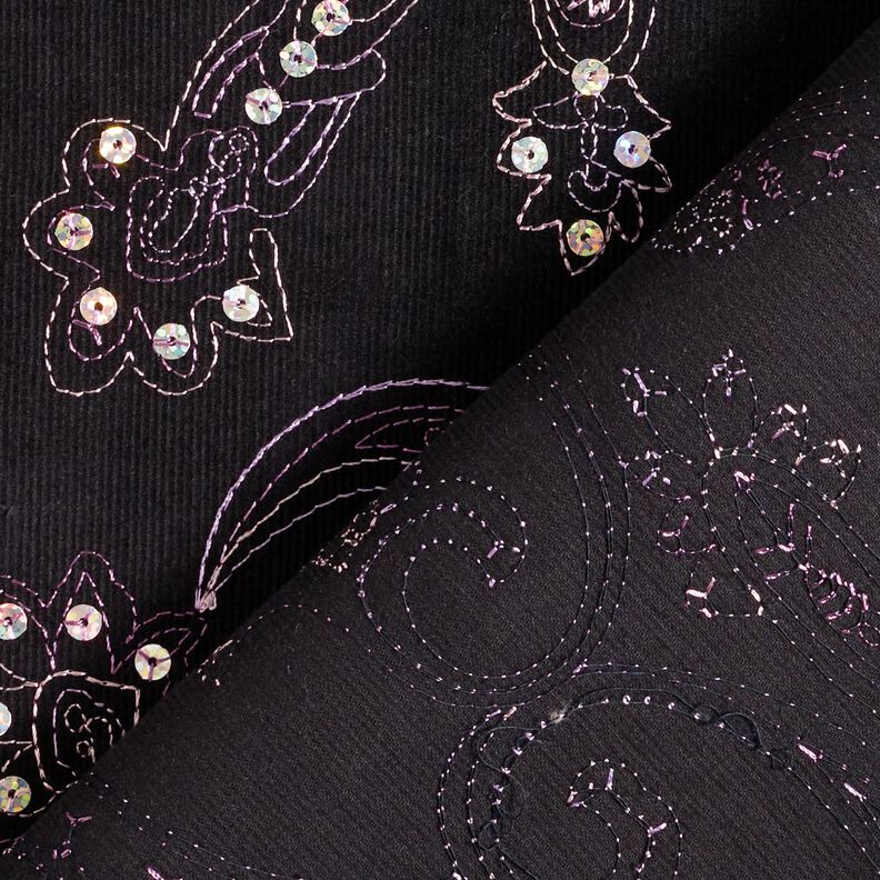 Feincord Stickerei und Pailletten Blumen – schwarz,  image number 4